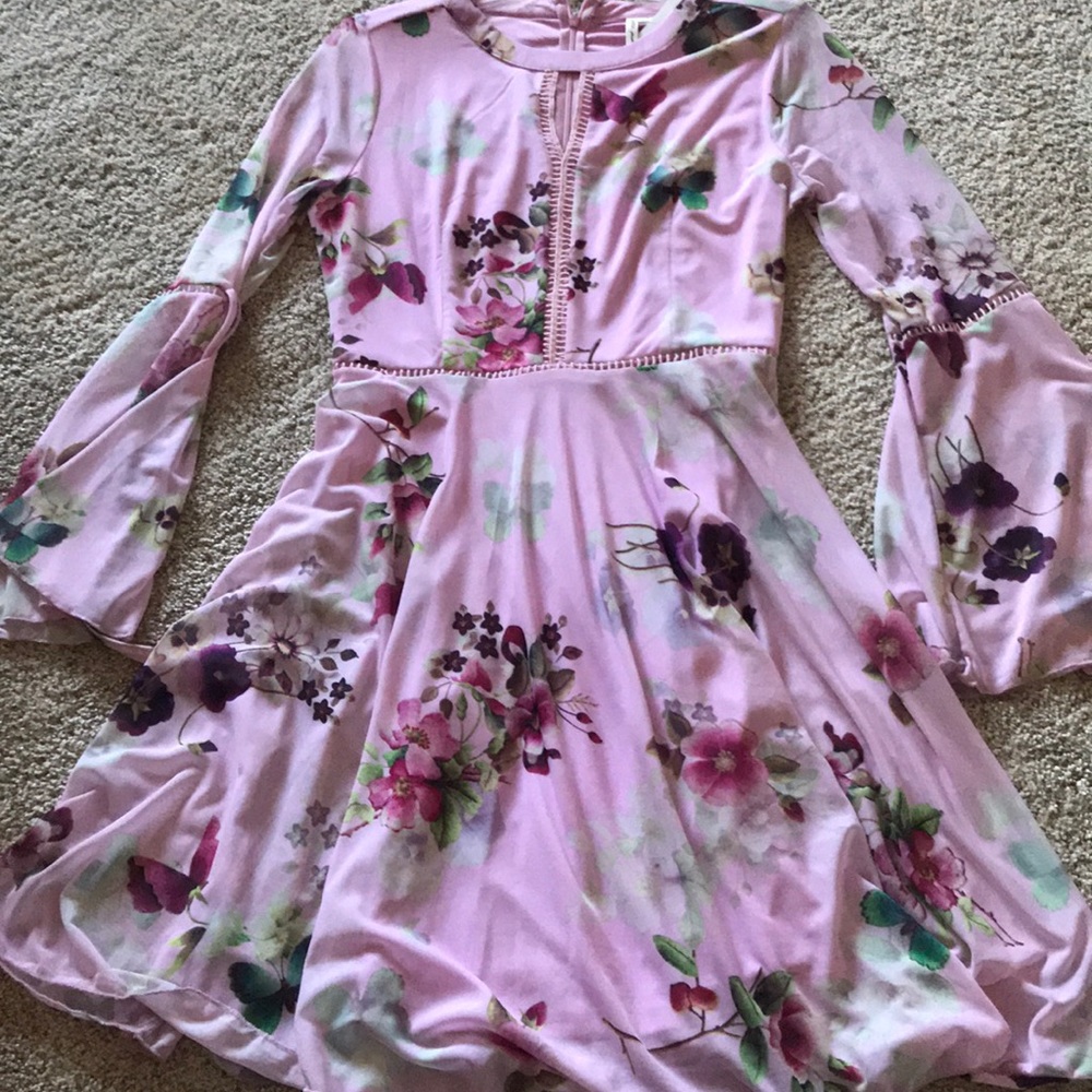 Lavender long sleeve dress with flowers